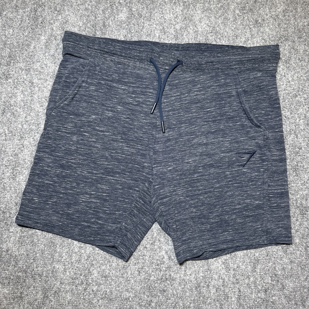 Gymshark Shorts Mens Small Navy Blue Athletic Drawstring Logo Fleece Lounge